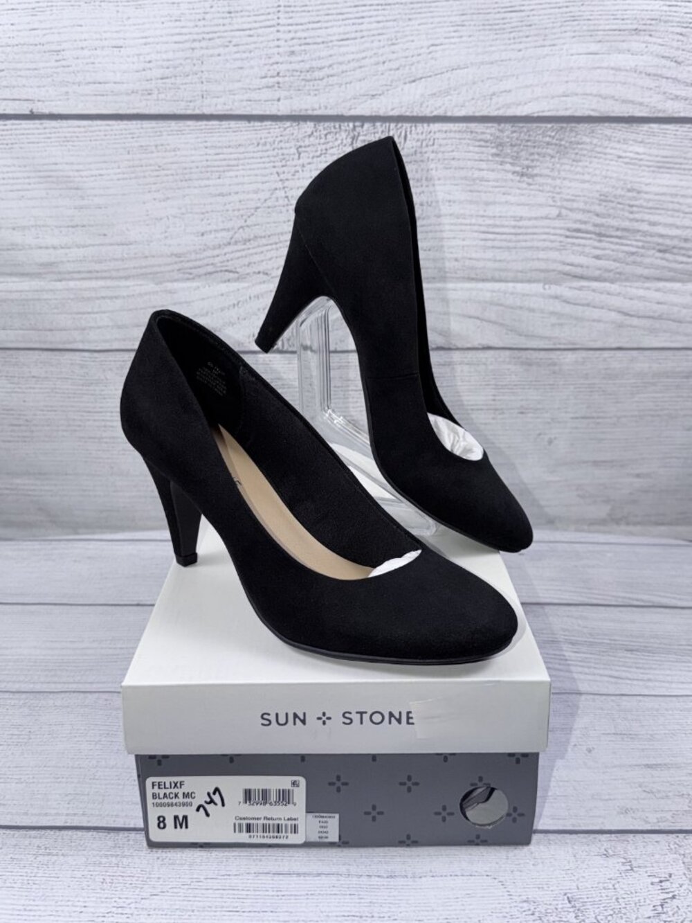🖤 NWT Sun + Stone Felix Black Round Toe Cone Heel Pumps Size 8M